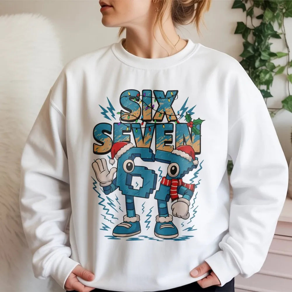 Humorous Internet Meme Holiday Crewneck, Six Seven Christmas Sweatshirt, Gen Z Gen Alpha Xmas Sweater, Trendy Meme Pullover S