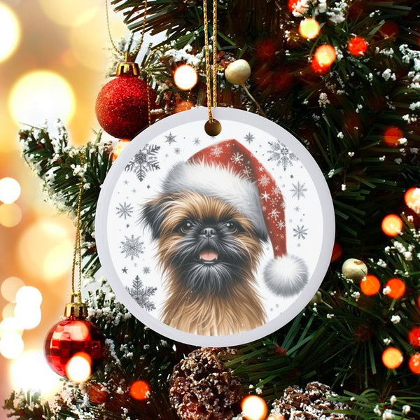 Santa Hat Dog Breed Ceramic Ornament, Brussels Griffon Christmas Ornament, Holiday Tree Keepsake Ornament, Present for Dog Lo