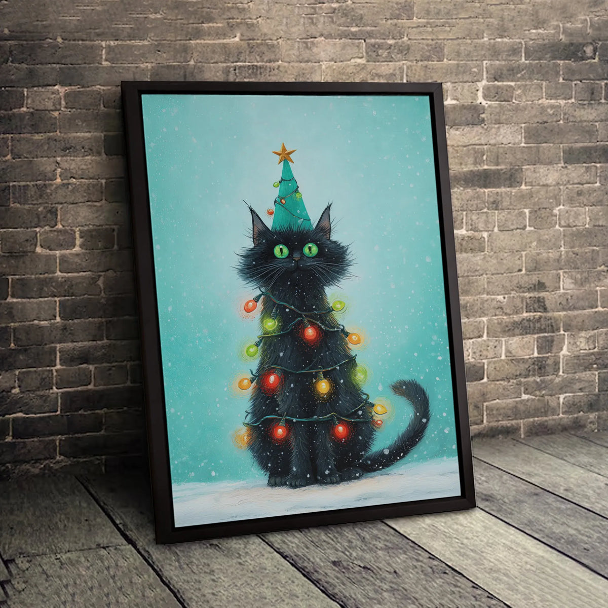 Whimsical Holiday Kitten Wall Art, Black Cat Christmas Tree Canvas, Festive Seasonal Cat Tree Print, Adorable Xmas Cat Lover 