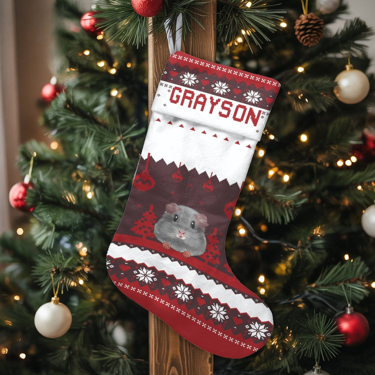 Custom Name Pet Christmas Stocking, Personalized Chinchilla Christmas Stocking, Adorable Animal Holiday Stocking, Chinchilla 