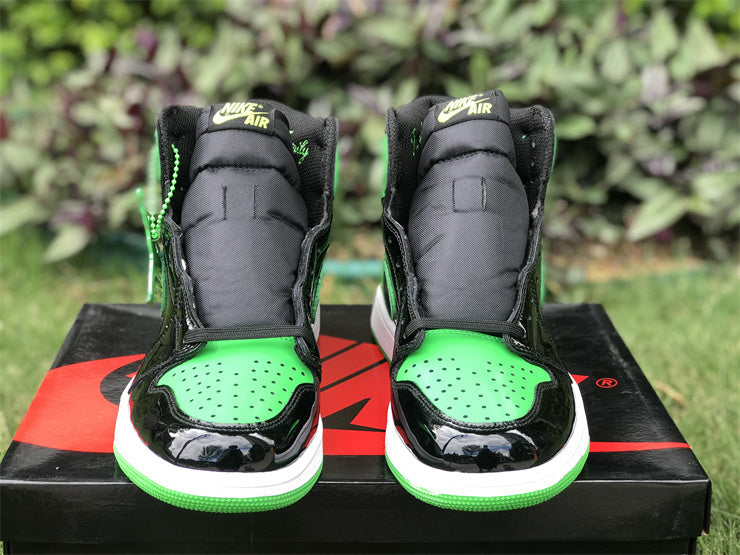 High Top Sneakers, Black Green Colorway, Patent Leather Footwear, Lace Up Design, Casual Gift for Sneaker Fans
