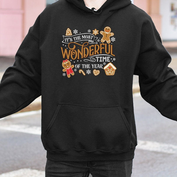 Most Wonderful Time Holiday Hoodie, Christmas Gingerbread Hoodie, Gingerbread Graphic Sweatshirt, Adorable Xmas Hooded Pullov