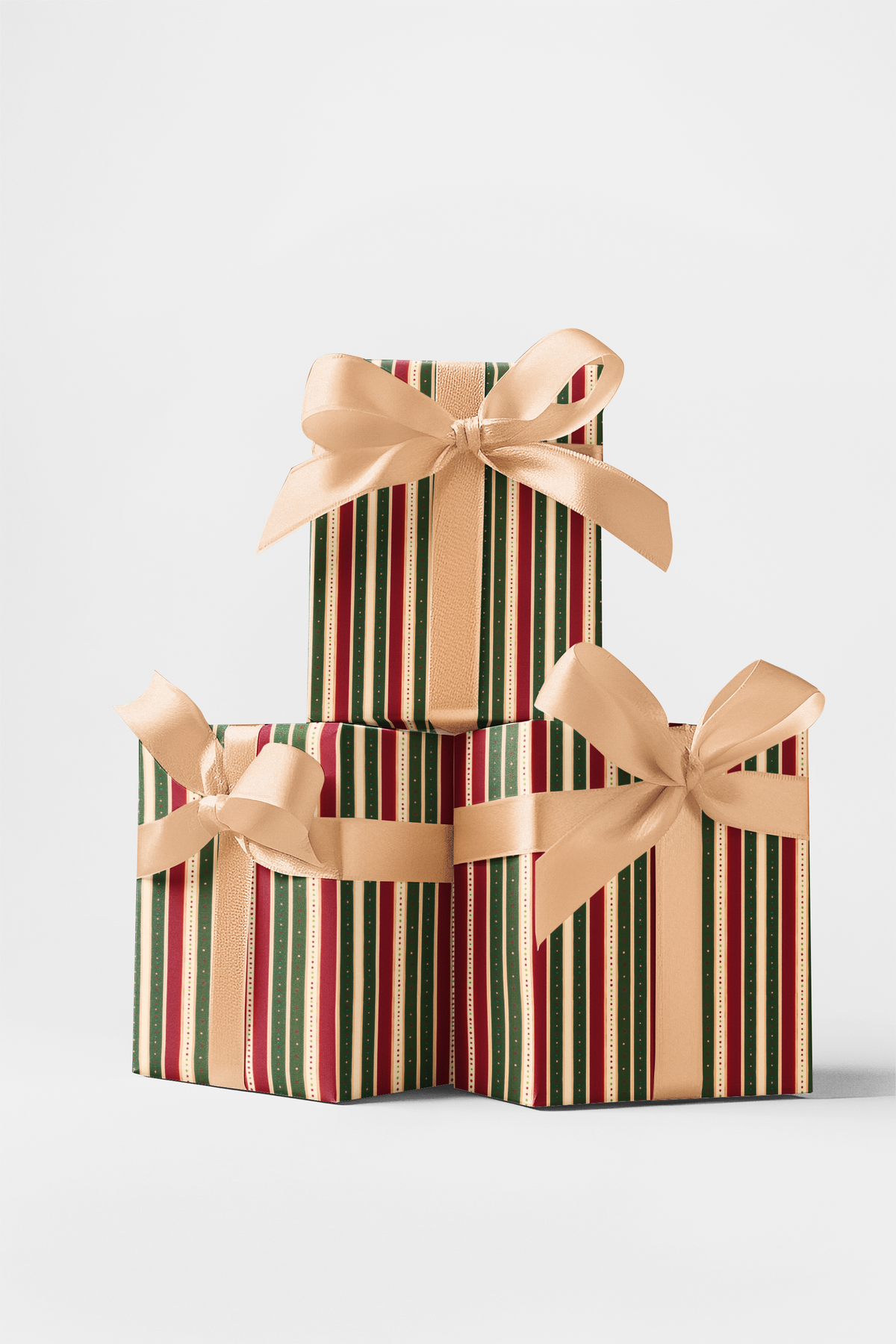 Red Green Cream Stripe Gift Wrap, Classic Striped Christmas Wrapping Paper, Gold Dot Holiday Striped Paper, Festive Winter Gi