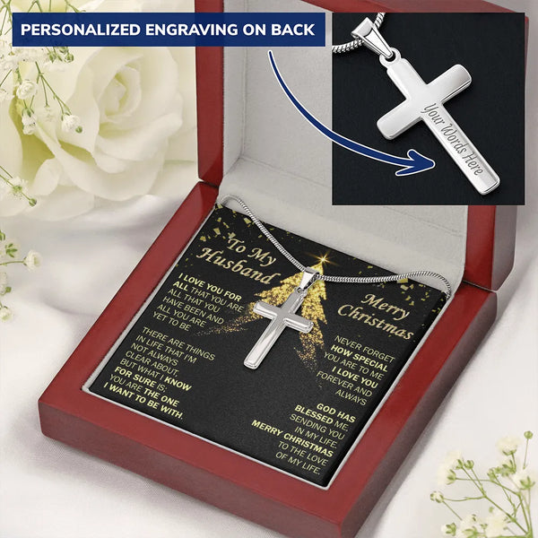Custom Engraved Cross Pendant, Personalized Cross Necklace for Husband, Stainless Steel Mens Faith Necklace, Christmas Presen