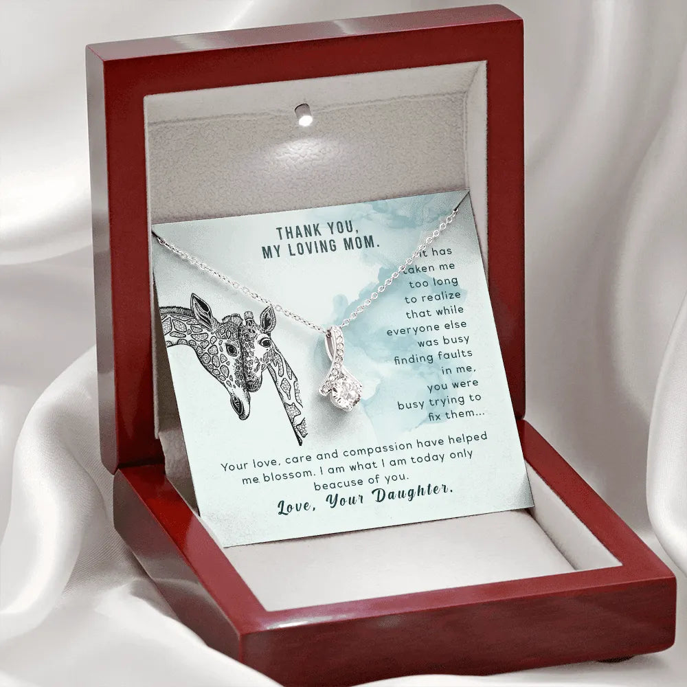 Sentimental Mother Daughter Pendant, Mom Giraffe Necklace from Daughter, 14k White Gold Finish, Birthday Christmas Jewelry Pr