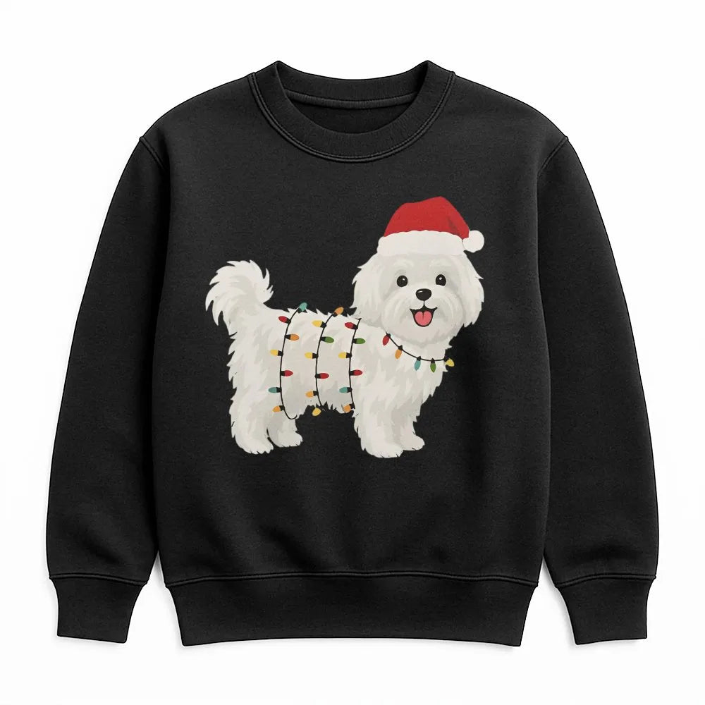 Adorable Dog Fairy Lights Sweatshirt, Maltese Christmas Sweatshirt, Festive Pet Dog Crewneck, Holiday Puppy Sweatshirt, Prese