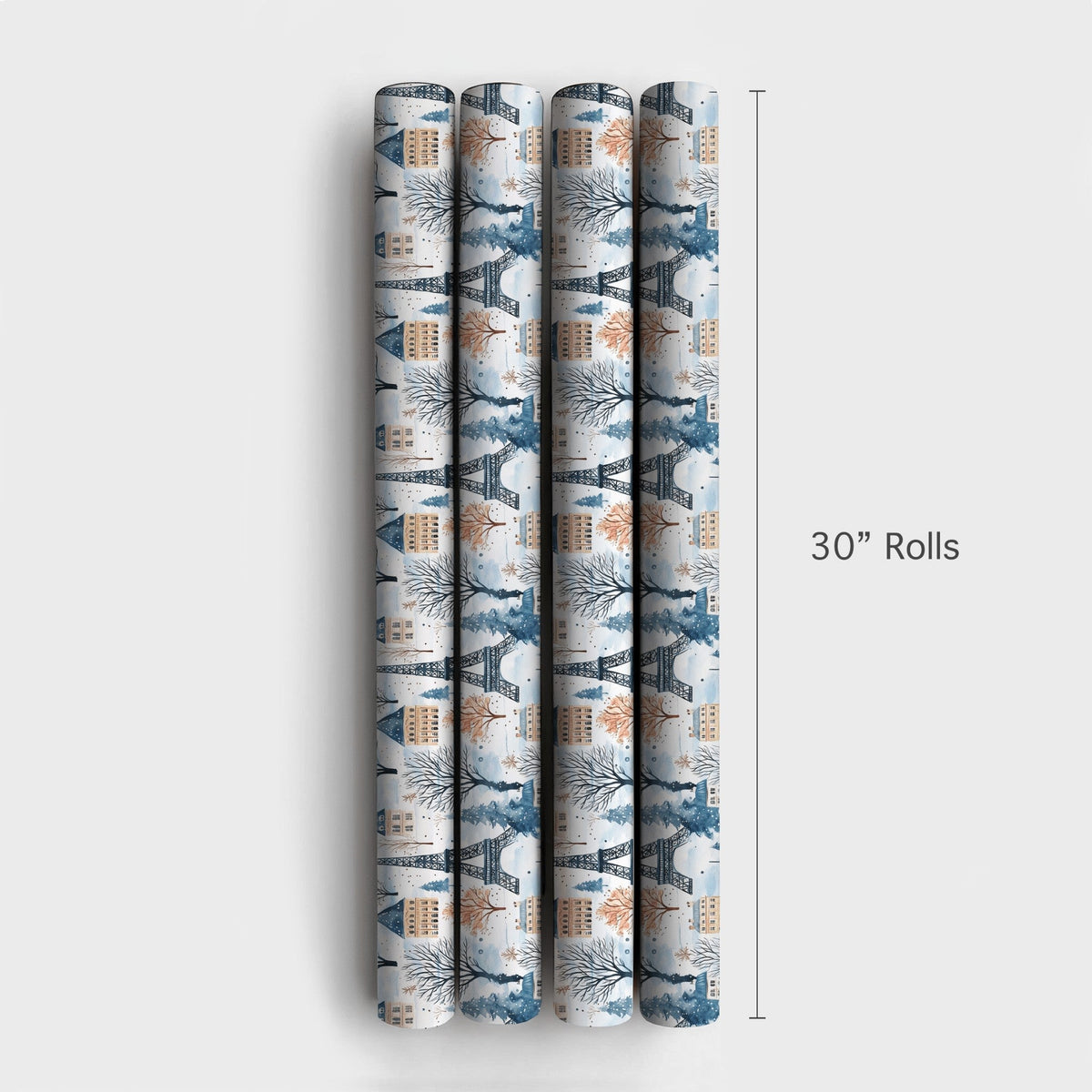 Snowy Eiffel Tower Gift Wrap, Paris Winter Wrapping Paper, French Cityscape Present Paper, Paris France Christmas Holiday Wra