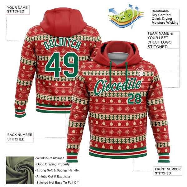 Personalized Holiday Name and Number Hoodie, Custom Christmas Sports Hoodie, Stitched Team Pullover Hoodie, Xmas Game Day Pre