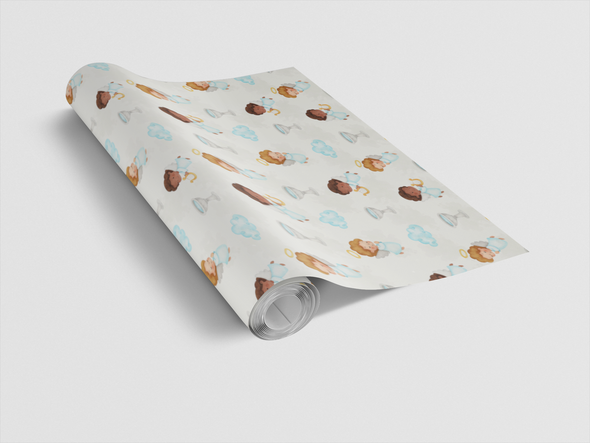 Cloudlight Blessings Gift Wrap, Celestial Angel Wrapping Paper, Angel Holiday Wrapping Paper, Baptism Christmas Gift Wrap Rol