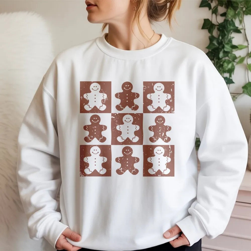 Retro Christmas Cookie Sweatshirt, Checkered Gingerbread Man Sweatshirt, Adorable Holiday Crewneck, Vintage Winter Pullover S