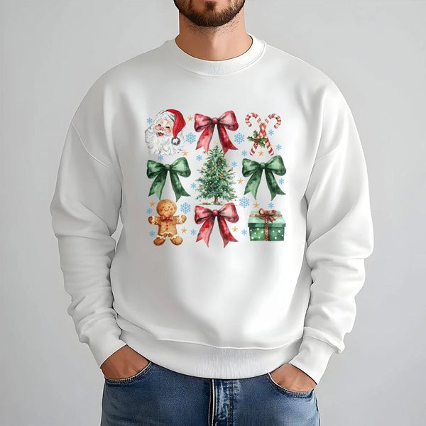 Retro Holiday Graphic Sweater, Vintage Christmas Icons Sweatshirt, Festive Xmas Crewneck, Comfy Winter Pullover, Holiday Pres