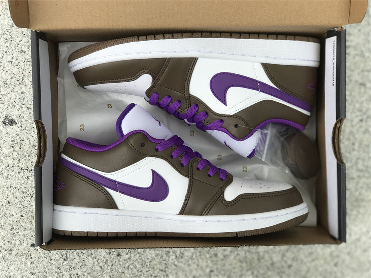 Low Top Sneakers, White Purple Brown Colorway, Lace Up Design, Casual Gift for Sneaker Fans