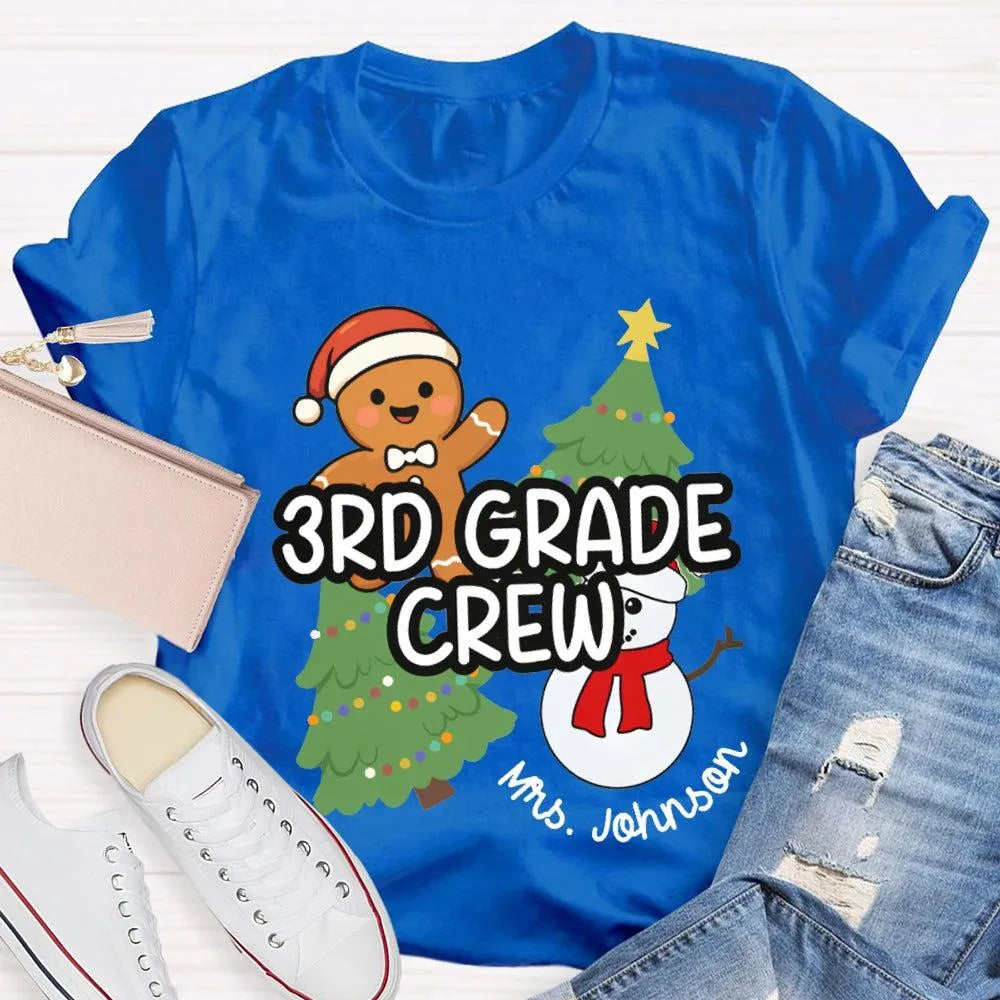 Snowman Tree Custom Holiday Shirt, Personalized Third Grade Crew Christmas T-Shirt, 3rd Grade Teacher Tee, Custom School Chri