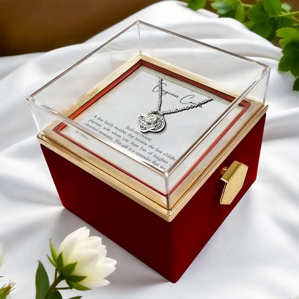 White Gold Finish CZ Knot Pendant Necklace, Cousin Love Knot Necklace, Sentimental Cousin Jewelry Present, Birthday Christmas