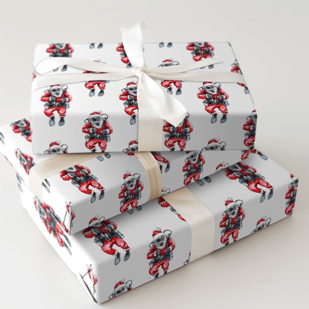 Humorous Scuba Santa Gift Wrap, Scuba Diving Santa Wrapping Paper, Ocean Christmas Wrapping Paper, Scuba Diver Holiday Gift W