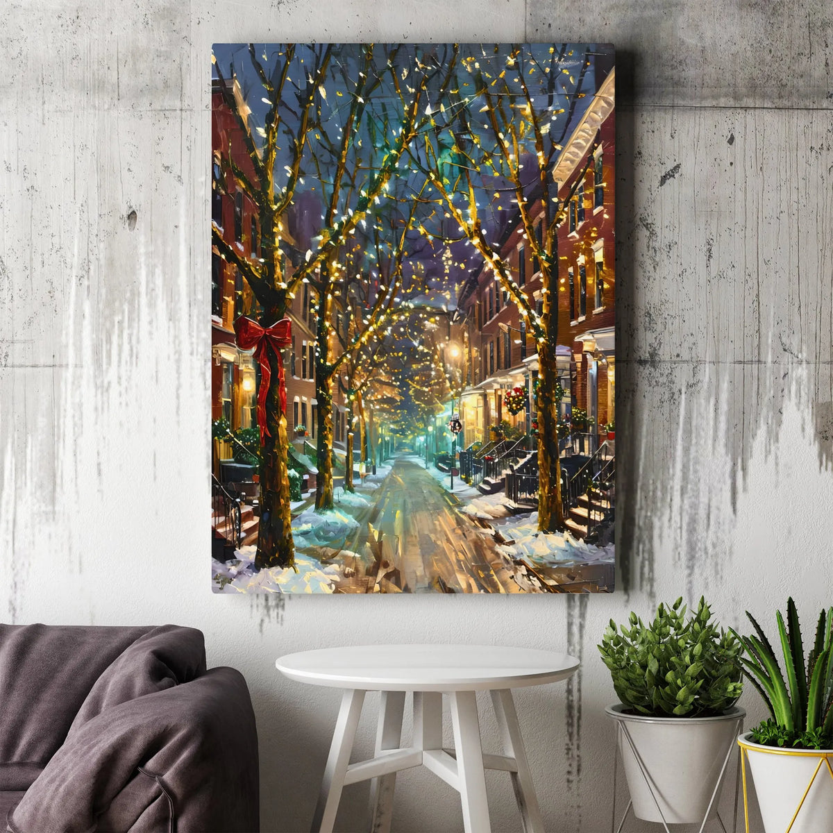 Winter Night Cityscape Wall Art, Christmas Street Digital Download, Festive Snowy Street Scene Poster, Holiday Home Printable
