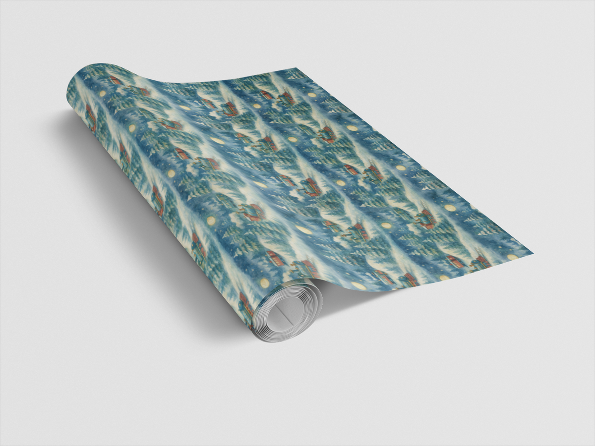 Winter Night Gift Wrap Roll, Christmas Train Wrapping Paper, North Star Holiday Wrapping Paper, Festive Christmas Train Gift 