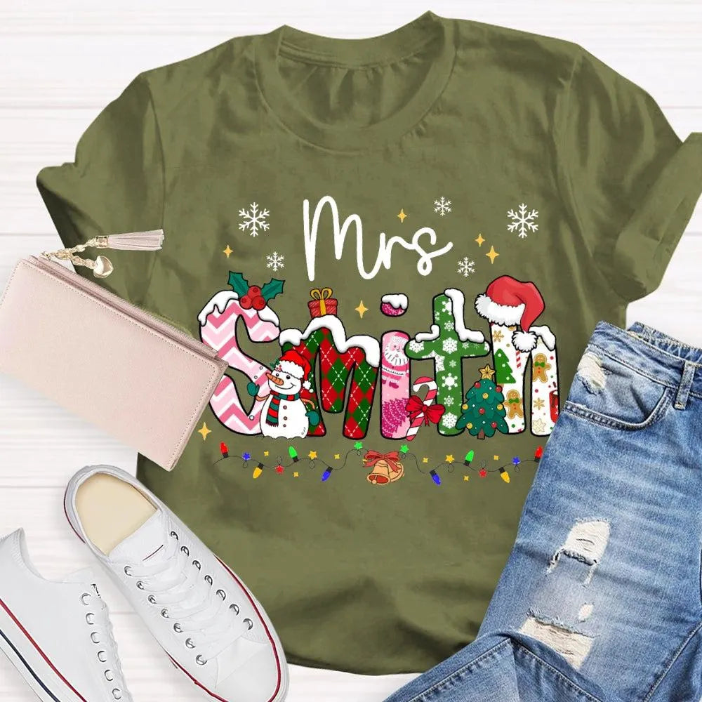 Custom Name Snowflake Holiday Shirt, Personalized Christmas Lights T-Shirt, Matching Family Xmas Graphic Tee, Holiday Season 