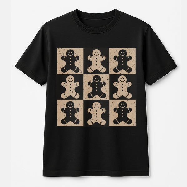 Distressed Christmas Cookie Shirt, Checkered Gingerbread Man T-Shirt, Retro Gingerbread Holiday Graphic Tee, Adorable Winter 