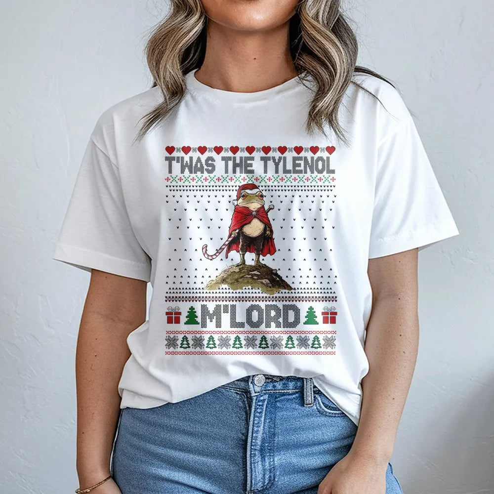 Humorous Frog Ugly Christmas Sweater Shirt, T'was the Tylenol M'Lord T-Shirt, Sarcastic Meme Graphic Tee, Medieval Meme Chris