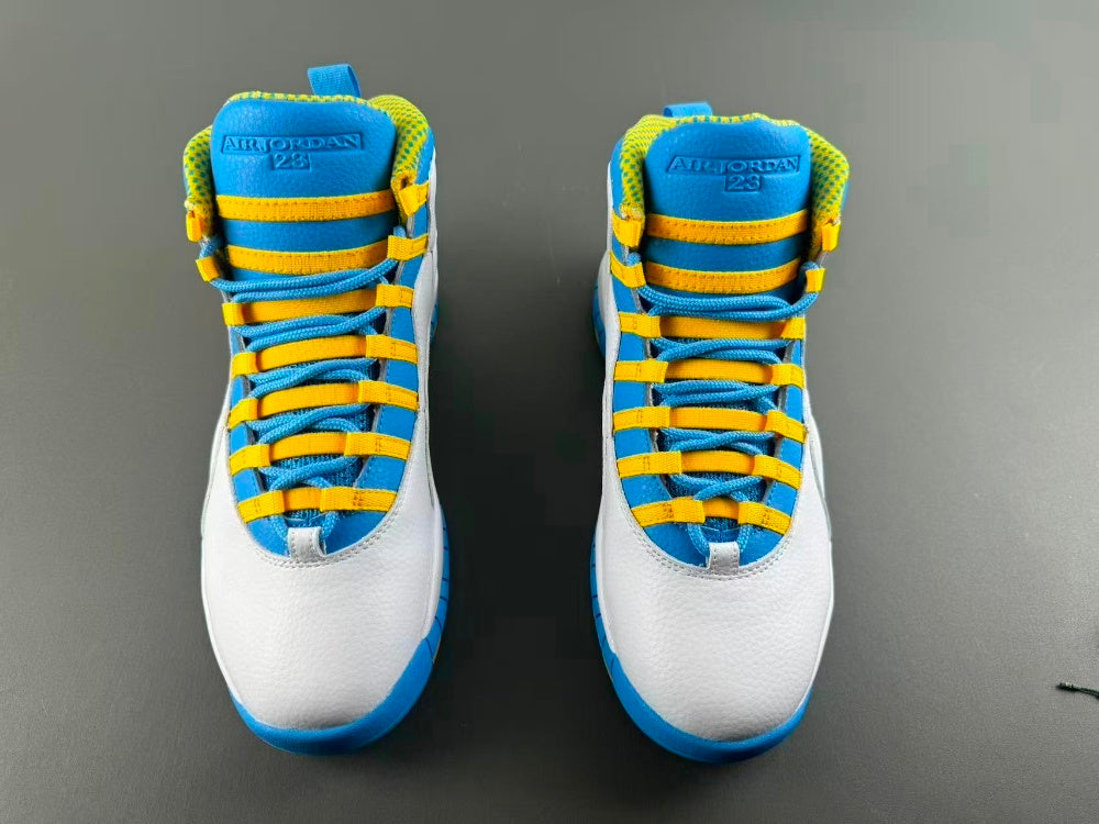 High Top Sneakers, White Blue Yellow Colorway, Leather Footwear, Lace Up Design, Casual Gift for Sneaker Fans