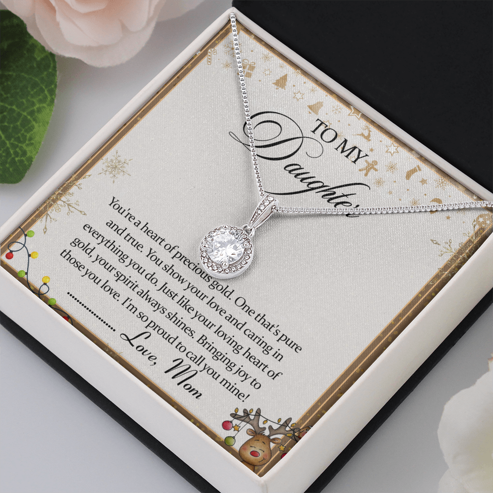 Eternal Hope Cushion Cut Cubic Zirconia Pendant, To My Daughter Necklace, White Gold Stainless Steel Chain, Christmas Birthda