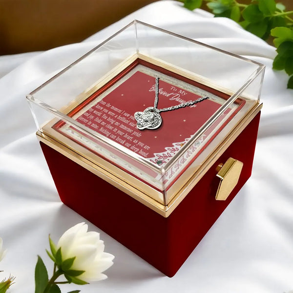 CZ Crystal Love Knot Pendant, Daughter Love Knot Necklace, Gold Finish Knot Necklace, Christmas Jewelry Present for Daughter 