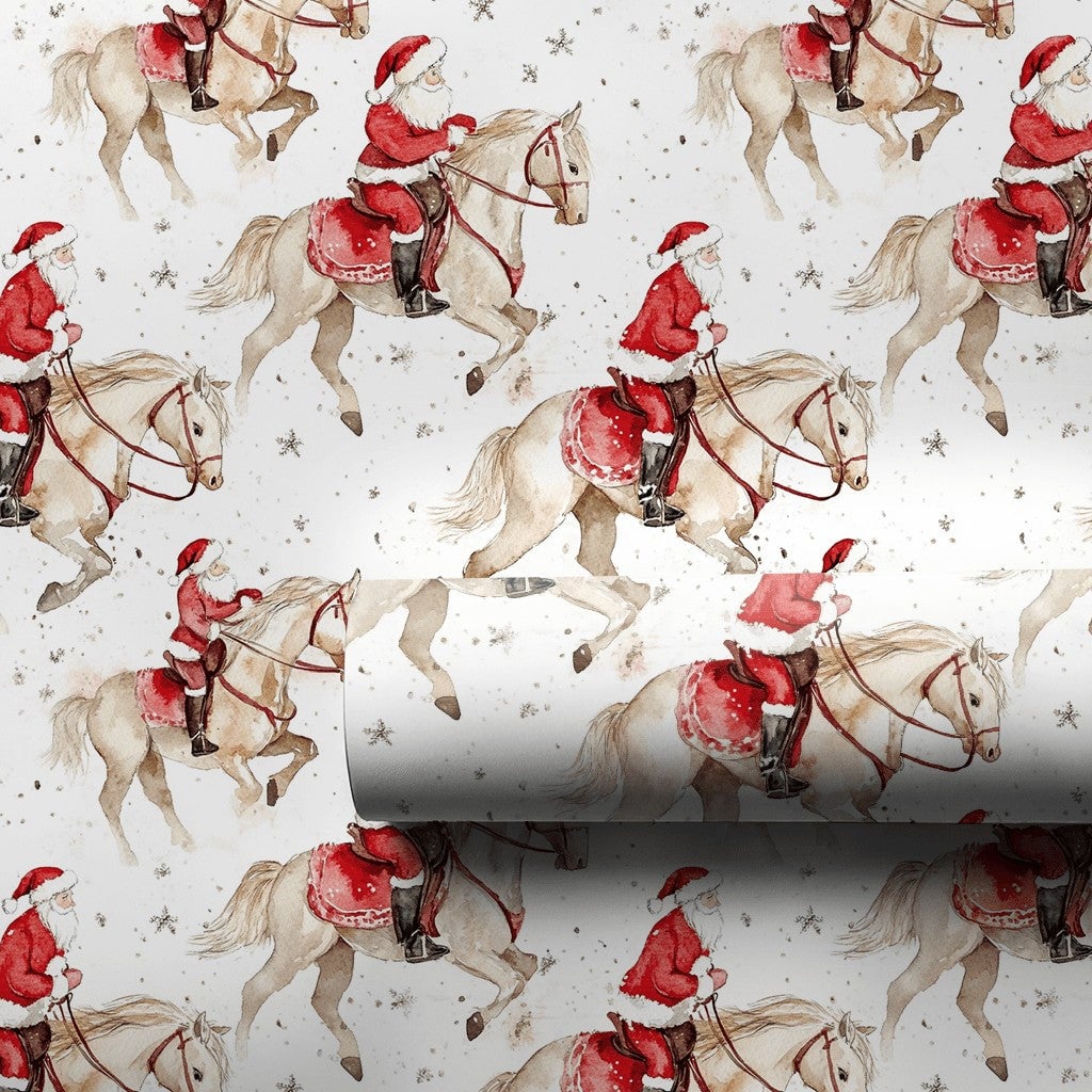 Equestrian Christmas Gift Wrap, Santa Riding Horse Wrapping Paper, Watercolor Horse Lover Holiday Paper, Festive Xmas Gift Wr