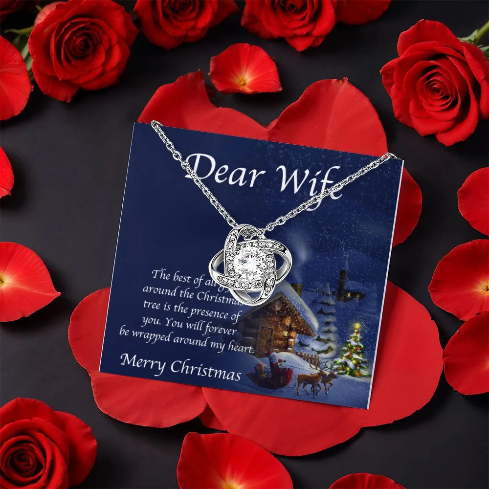 Christmas Present Knot Pendant Necklace, Wife Love Knot Necklace, Rotating Rose Gift Box Jewelry, Romantic CZ Holiday Keepsak