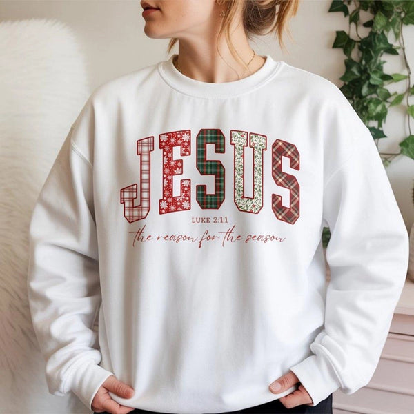 Plaid Religious Christmas Sweater, Jesus the Reason for the Season Sweatshirt, Christian Holiday Crewneck Sweatshirt, Faith G
