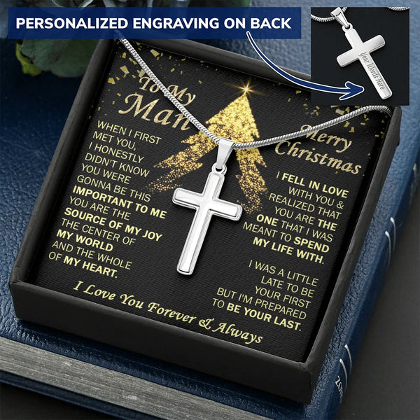 Custom Engraved Cross Pendant, Personalized Cross Necklace for Him, Stainless Steel Mens Faith Jewelry, Christmas Husband Pre
