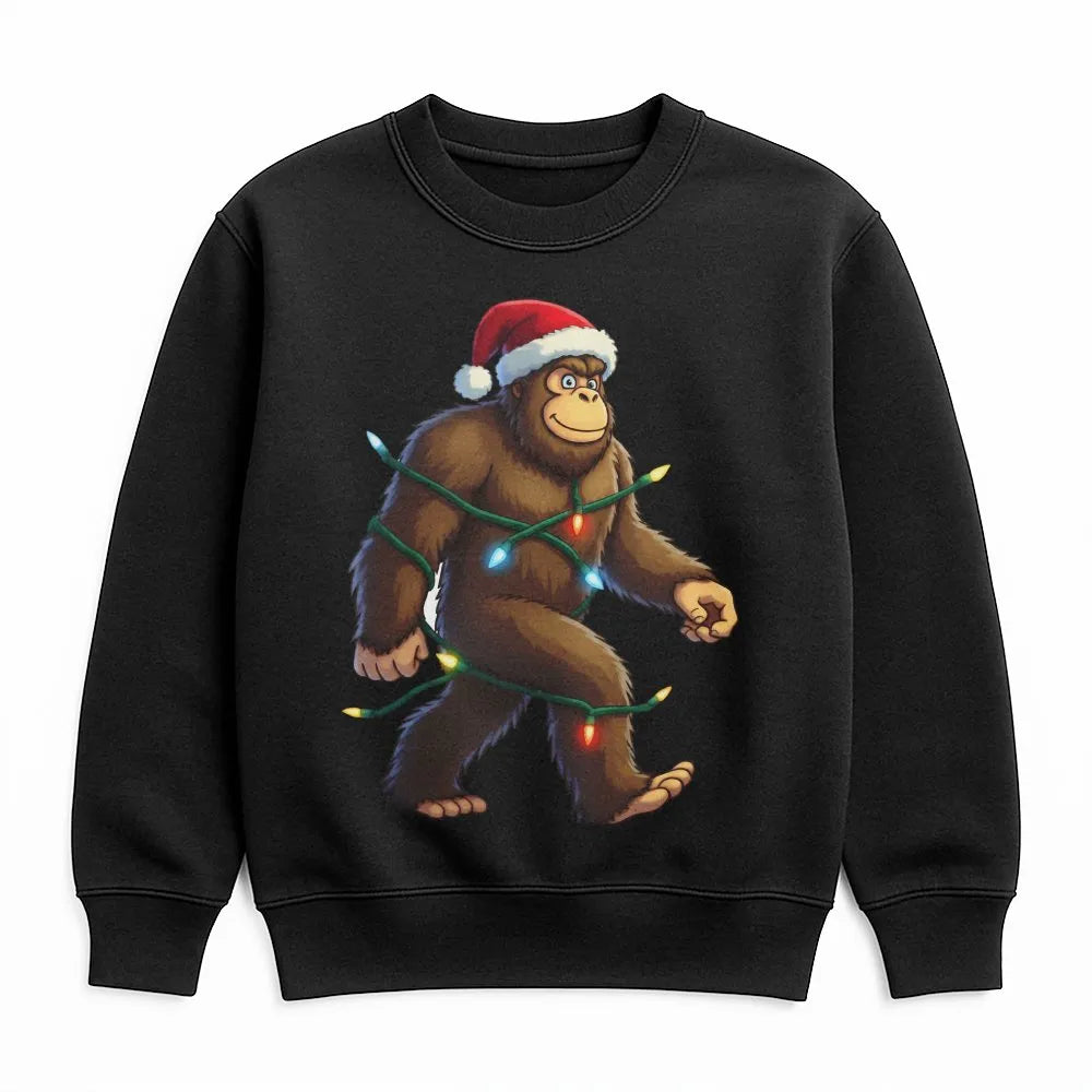Sasquatch Christmas Lights Sweatshirt, Bigfoot Christmas Sweatshirt, Humorous Bigfoot Christmas Crewneck, Retro Yeti Xmas Swe
