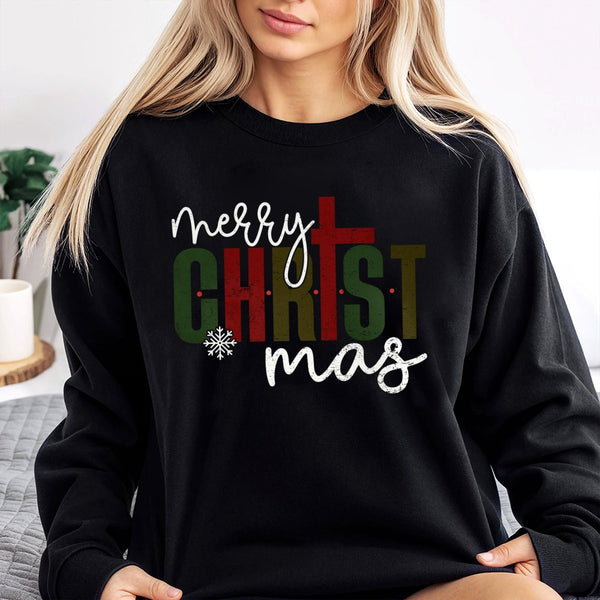 Christian Cross Merry Christ-Mas Crewneck, Religious Christmas Sweatshirt, Faith Holiday Sweatshirt, Scripture Graphic Pullov