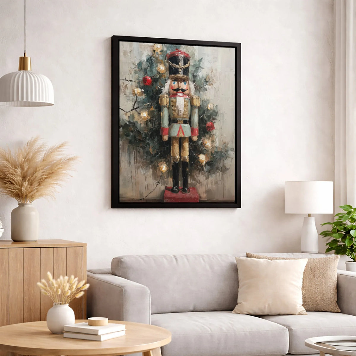 Christmas Tree Wall Art Canvas, Nutcracker Soldier Canvas Print, Impressionist Holiday Canvas Art, Festive Winter Wall Decor,