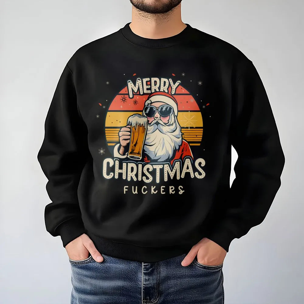Sarcastic Christmas Drinking Sweatshirt, Humorous Santa Sweatshirt, Offensive Xmas Holiday Crewneck, Humor Santa Drinking Swe