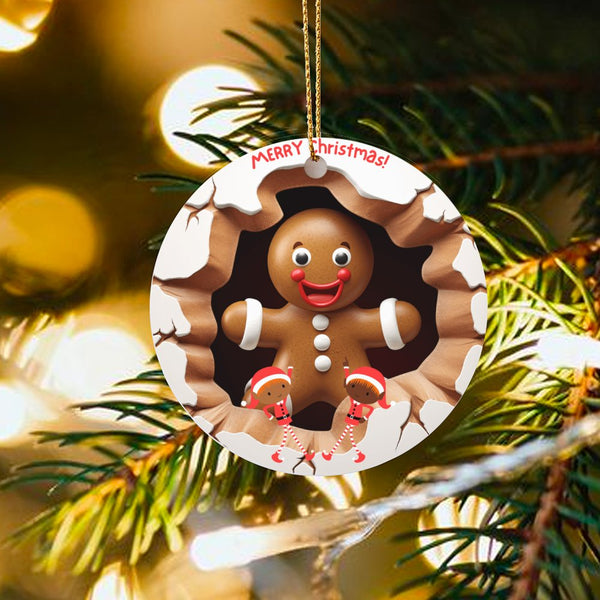 Elves and Cookies Christmas Ornament, Gingerbread Man Ceramic Ornament, Festive Holiday Tree Ornament, Sweet Winter Keepsake 