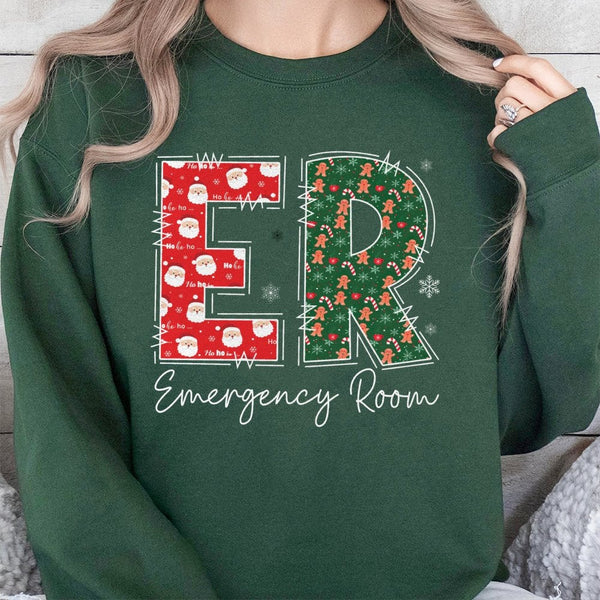 Emergency Room Holiday Sweater, ER Nurse Christmas Sweatshirt, Medical Healthcare Xmas Crewneck Pullover, RN Nurse Christmas 