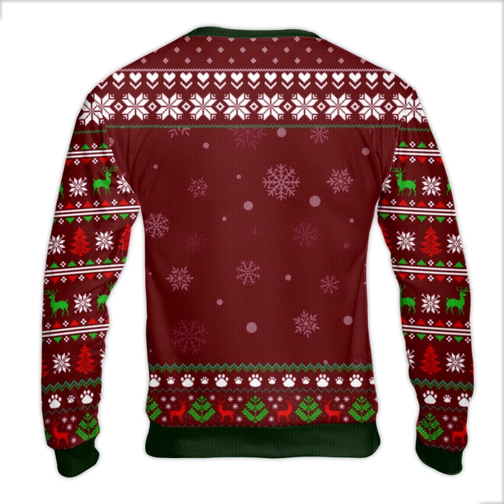 Candy Cane Holiday Sweater, Ho Ho Ho Ugly Christmas Sweater, Reindeer Paw Print Ugly Sweater, Humorous Dog Lover Xmas Crewnec
