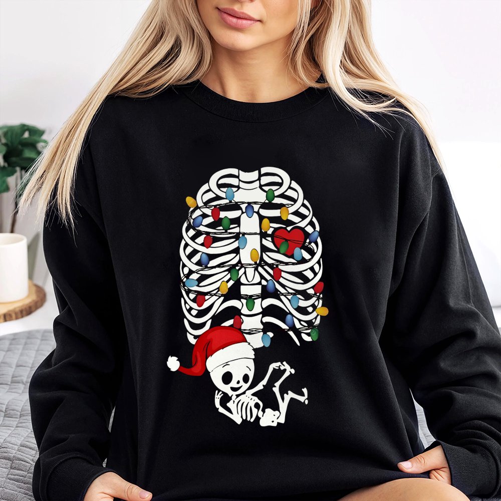 Maternity Holiday Sweatshirt, Skeleton Baby Christmas Sweatshirt, Adorable Pregnancy Xmas Sweatshirt, Expectant Mom Crewneck,