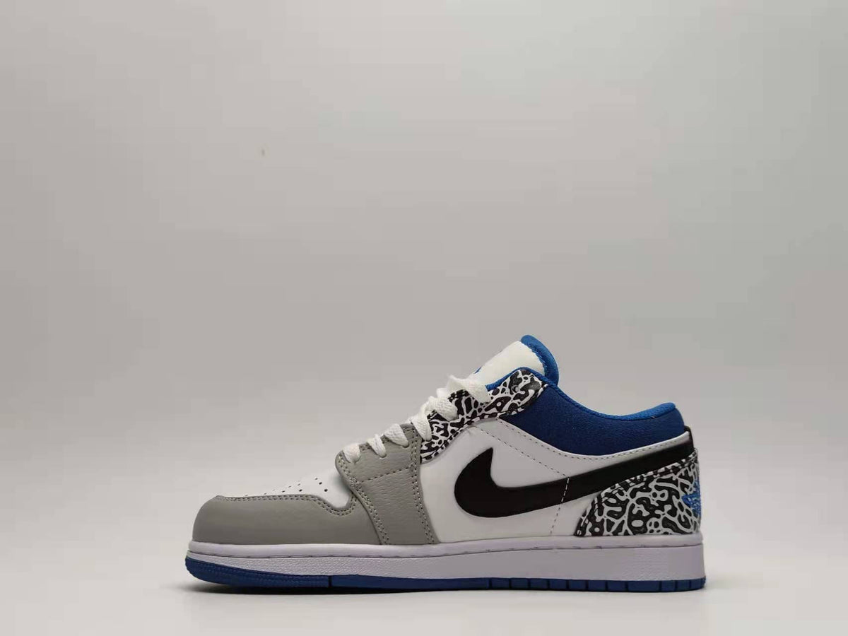Low Top Sneakers, Blue White Colorway, Cracked Pattern, Lace Up Design, Casual Gift for Sneaker Fans