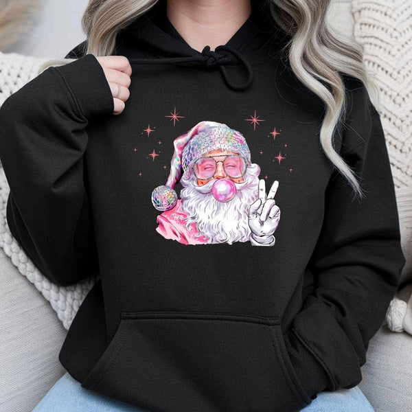 Retro Bubblegum Santa Claus Hoodie, Disco Santa Hoodie, Adorable Christmas Graphic Hoodie, Festive Holiday Pullover Sweatshir