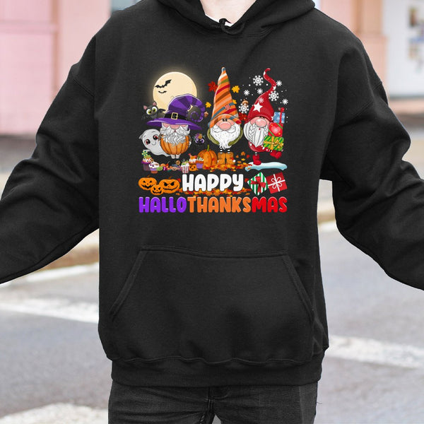 Humorous Gnome Pumpkin Santa Sweatshirt, Hallothanksmas Hoodie, Halloween Thanksgiving Christmas Pullover, Adorable Autumn Wi