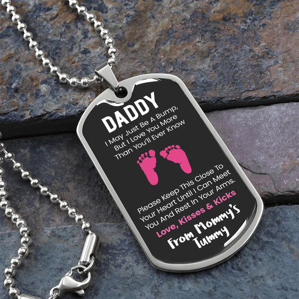 First Time Dad Dog Tag Necklace, Daddy to Be Dog Tag Necklace, Baby Bump Dog Tag Pendant, Expecting Father Christmas Keepsake