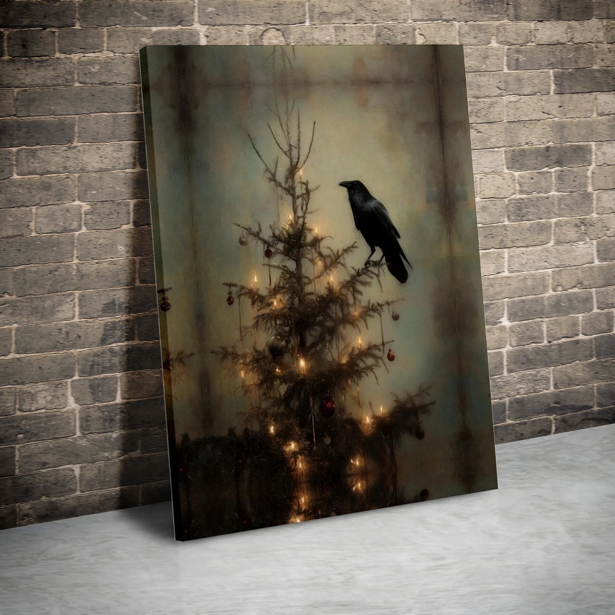 Dark Academia Holiday Canvas Decor, Gothic Raven Christmas Tree Canvas Art, Moody Winter Raven Canvas Print, Spooky Xmas Goth