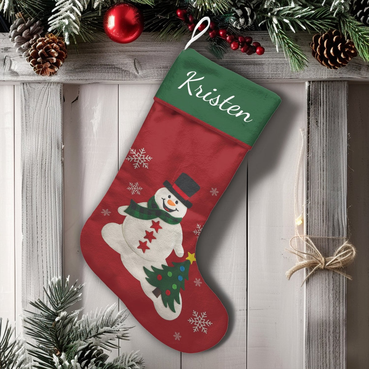 Custom Name Holiday Stocking, Personalized Snowman Christmas Stocking, Adorable Winter Character Xmas Stocking, Family Firepl