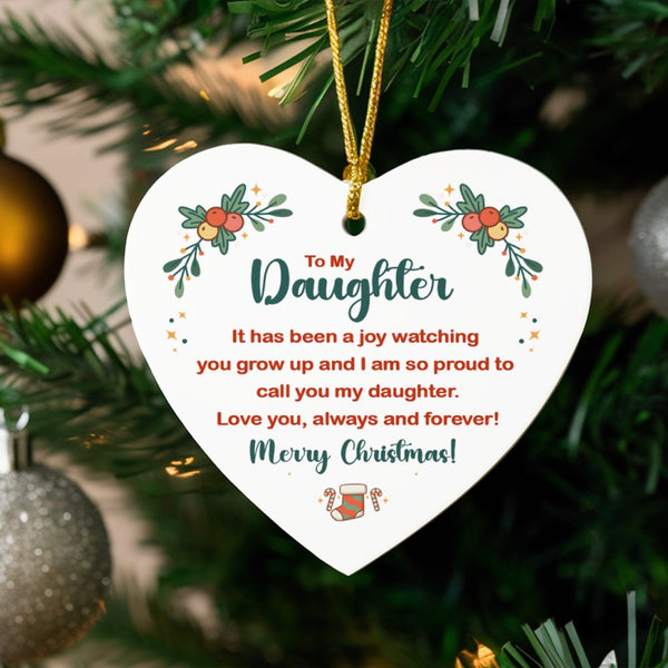Merry Christmas Keepsake Tree Ornament, To My Daughter Ceramic Heart Ornament, Daughter Holiday Ornament, Sentimental Present