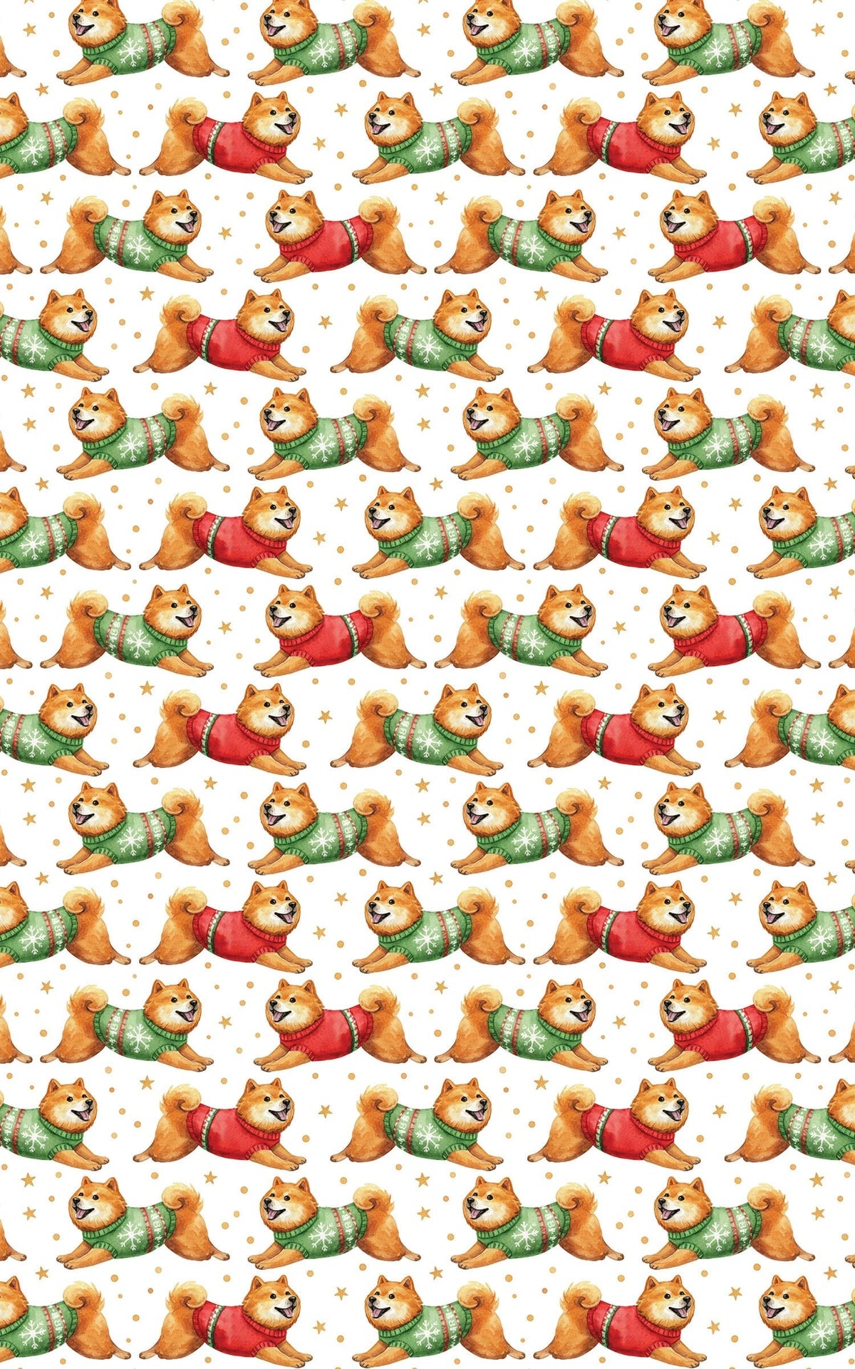 Running Dog Sweater Christmas Gift Wrap, Watercolor Shiba Inu Wrapping Paper, Puppy Holiday Wrapping Paper, Adorable Dog Love