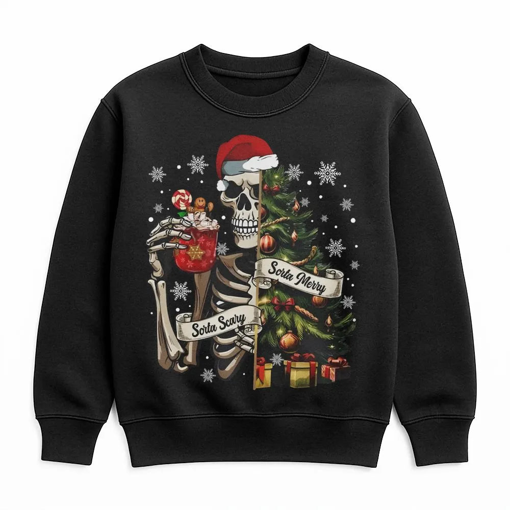 Skeleton Christmas Tree Sweater, Sorta Merry Sorta Scary Sweatshirt, Spooky Holiday Crewneck, Creepy Christmas Pullover, Spoo