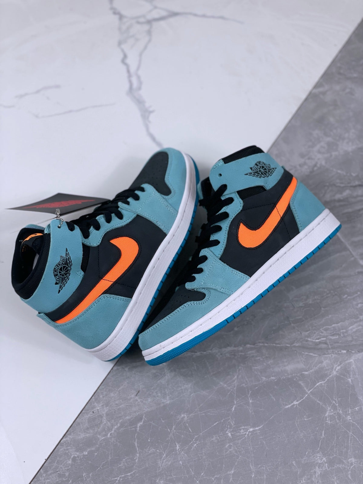 High Top Sneakers, Blue Orange Colorway, Lace Up Design, Casual Gift for Sneaker Fans