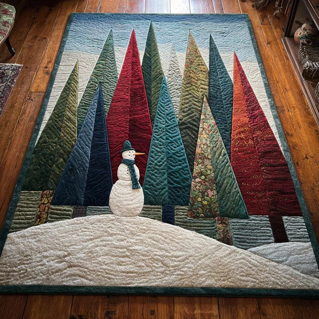 Winter Landscape Christmas Floor Rug, Forest Snowman Area Rug, Non-Slip Holiday Living Room Carpet, Comfy Seasonal Xmas Prese